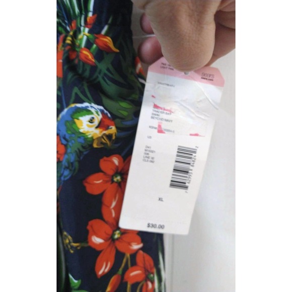 Trader Bay Mens XL Swimtrunk Multicolor Elastic Waist Back Pocket Tropical Print - Picture 3 of 6